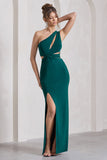 Emmy Bottle Green One Shoulder Cut-Out Split Maxi Dress