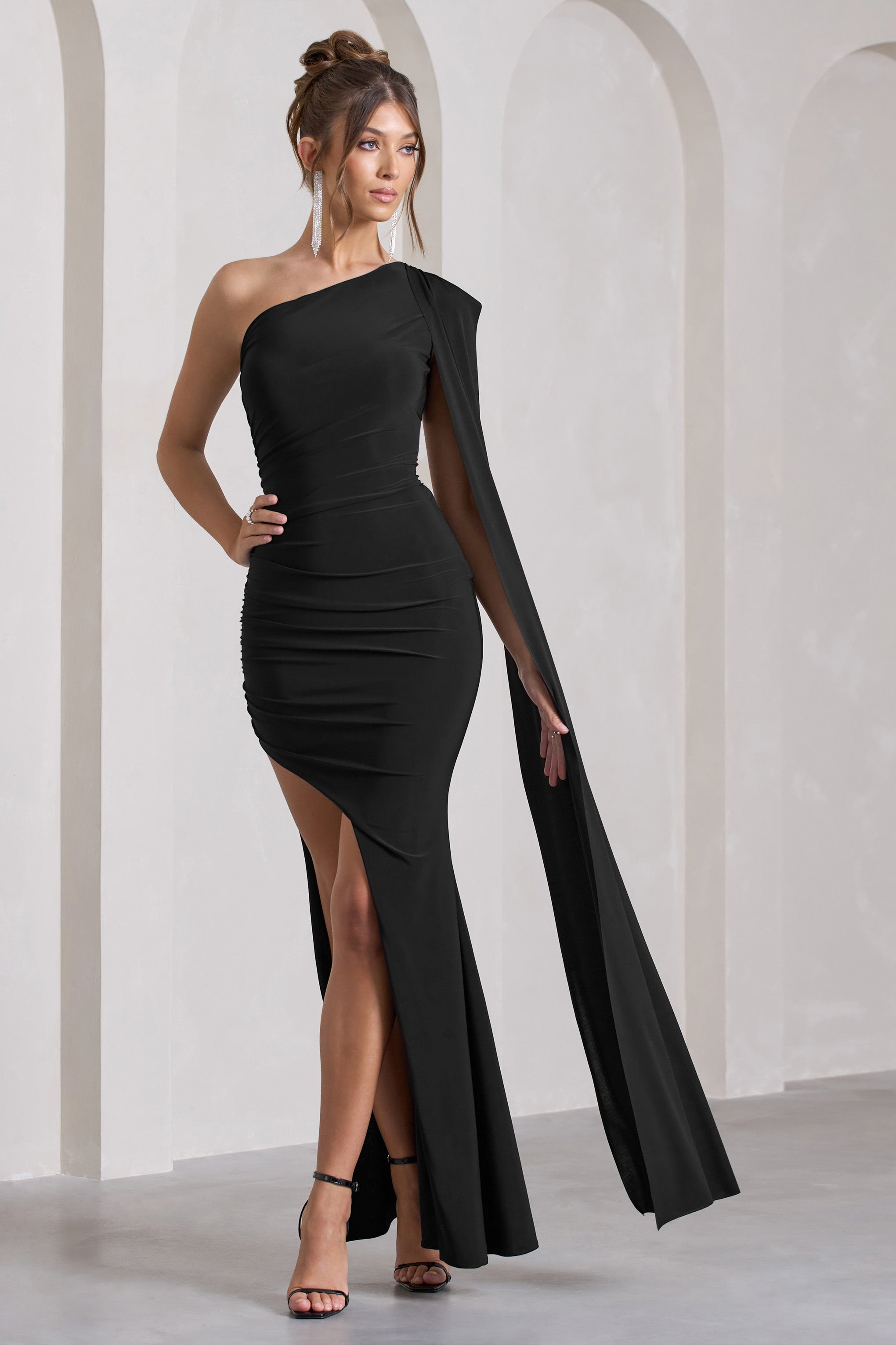 Adelaide Black Asymmetric Sleeveless Split Maxi Dress