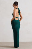 Larisa Bottle Green Cowl Halter-Neck Maxi Dress With Back Detail