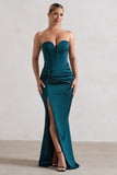 Ardelle Dark Green Satin Corseted Wrap Maxi Dress