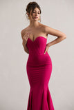 Idyllic Hot Pink Strapless Corset Style Fishtail Maxi Dress