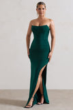 Eletta Bottle Green Ruched Bandeau Asymmetric Maxi Dress