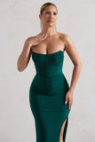Eletta Bottle Green Ruched Bandeau Asymmetric Maxi Dress
