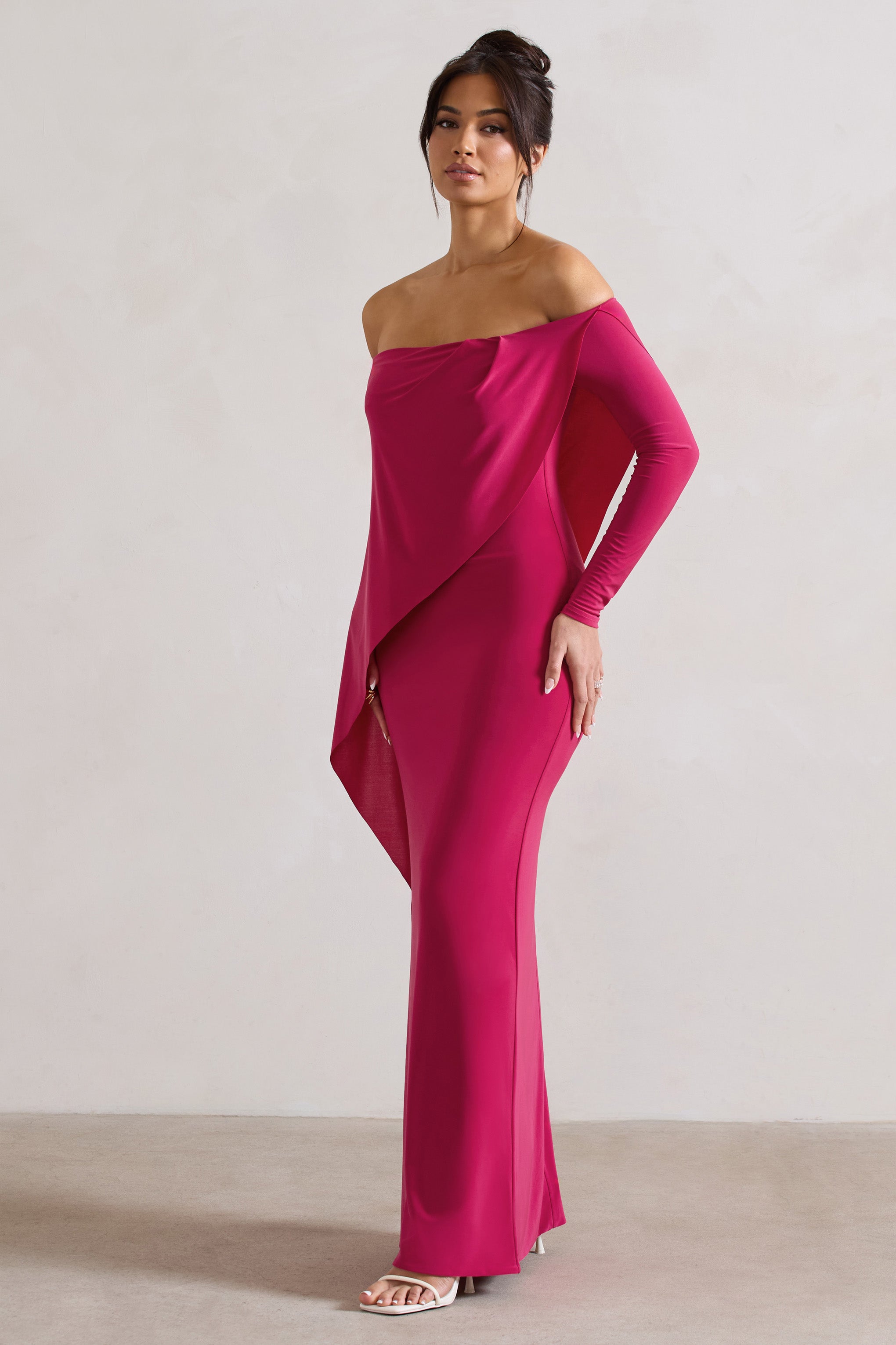 Jana Dark Pink Bardot Cape Maxi Dress