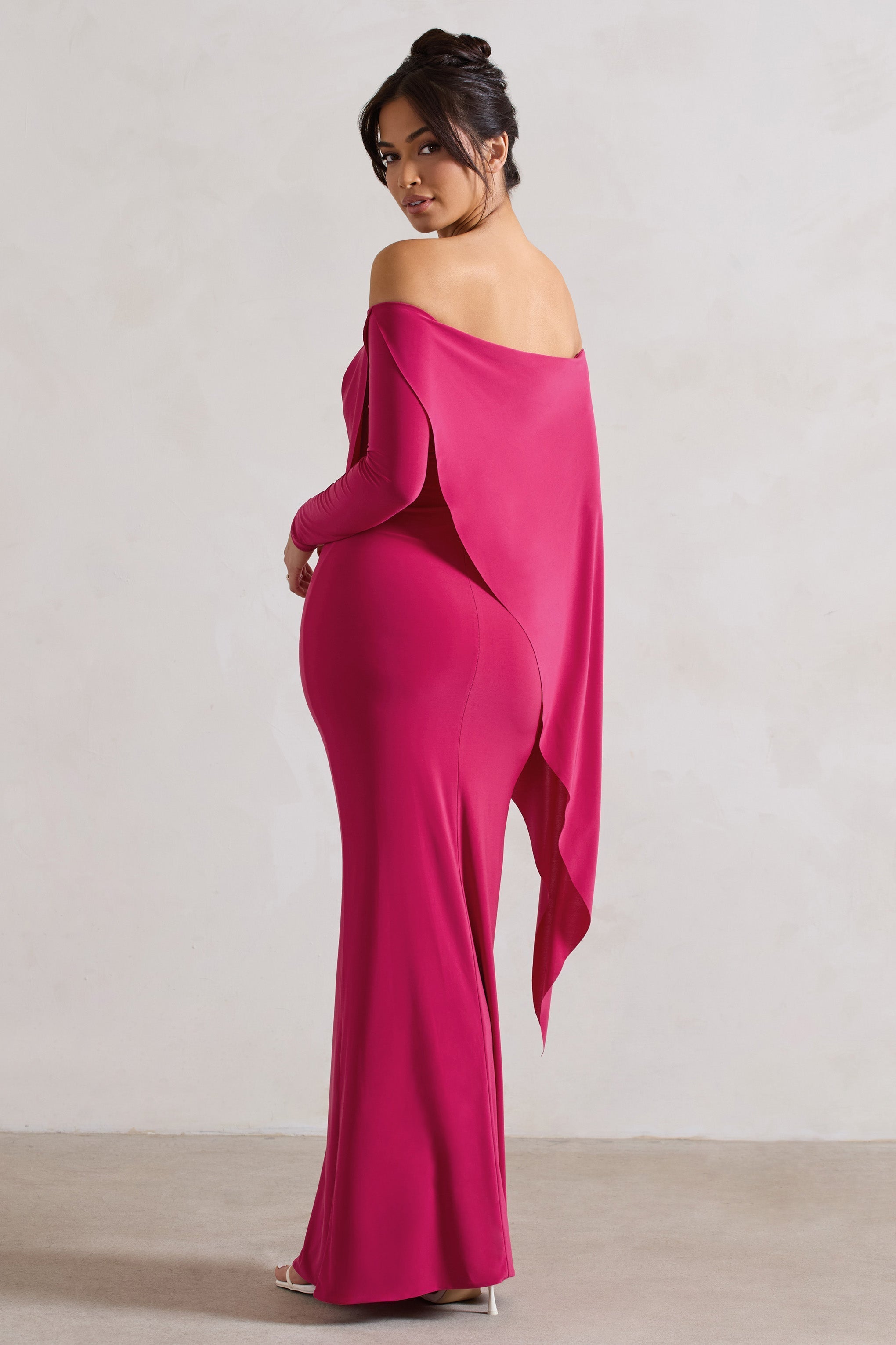 Jana Dark Pink Bardot Cape Maxi Dress