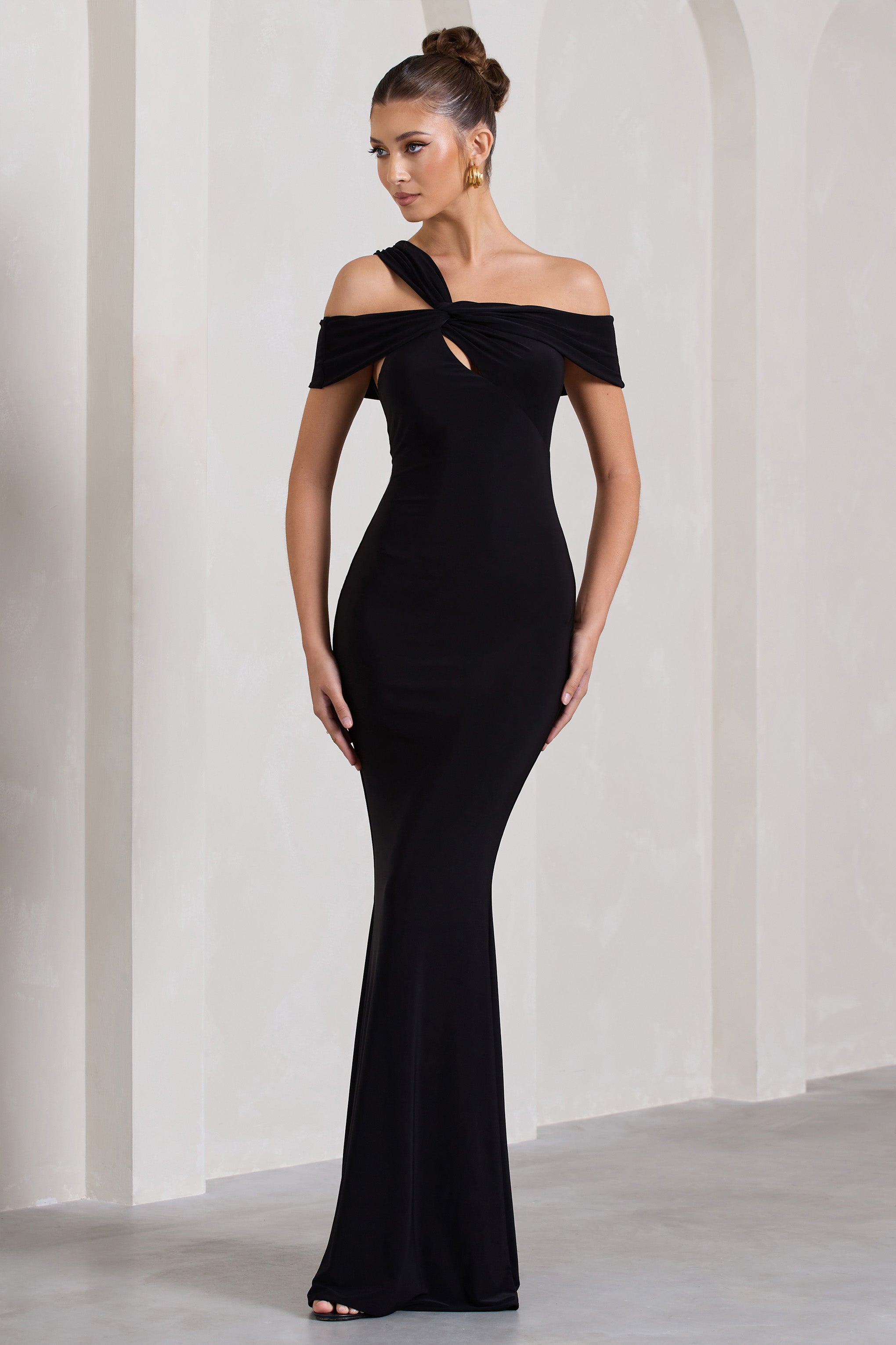 Captivating Black Strappy Asymmetric Cut-Out Maxi Dress