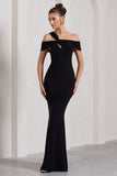 Captivating Black Strappy Asymmetric Cut-Out Maxi Dress