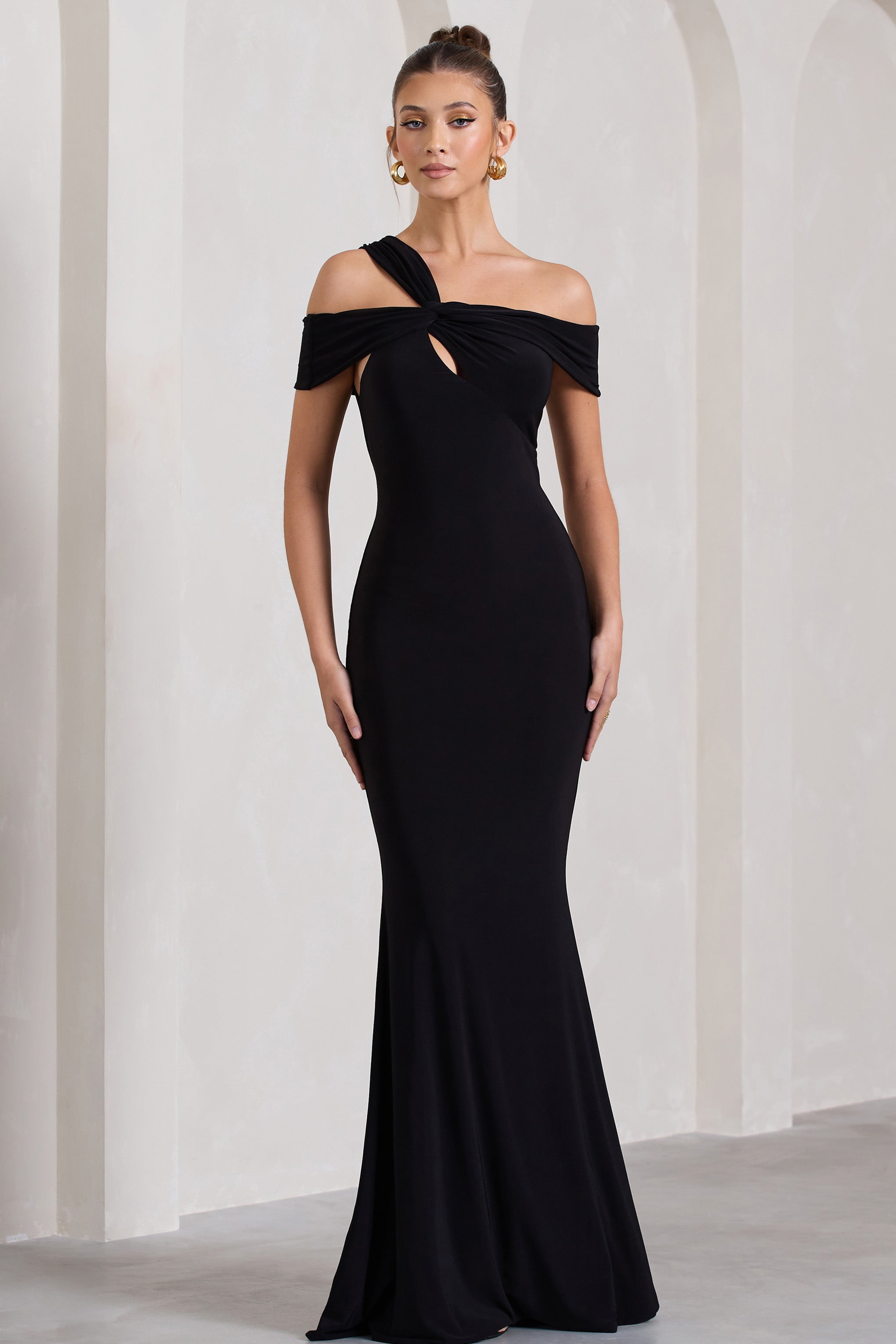 Captivating Black Strappy Asymmetric Cut-Out Maxi Dress