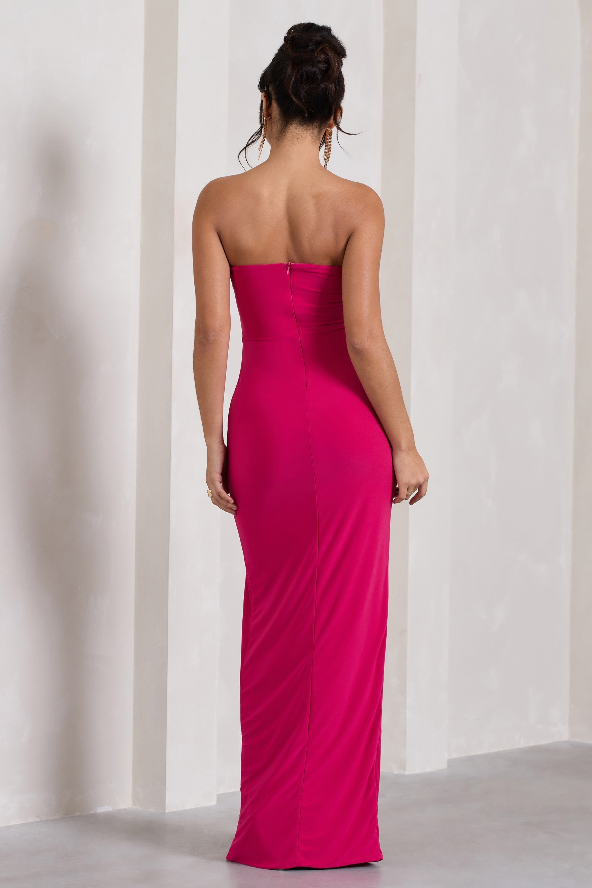 Dawning Hot Pink Bandeau Knotted Split Maxi Dress