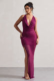 Diaz Dark Pink Embellished Cowl-Neck Split Maxi Dress