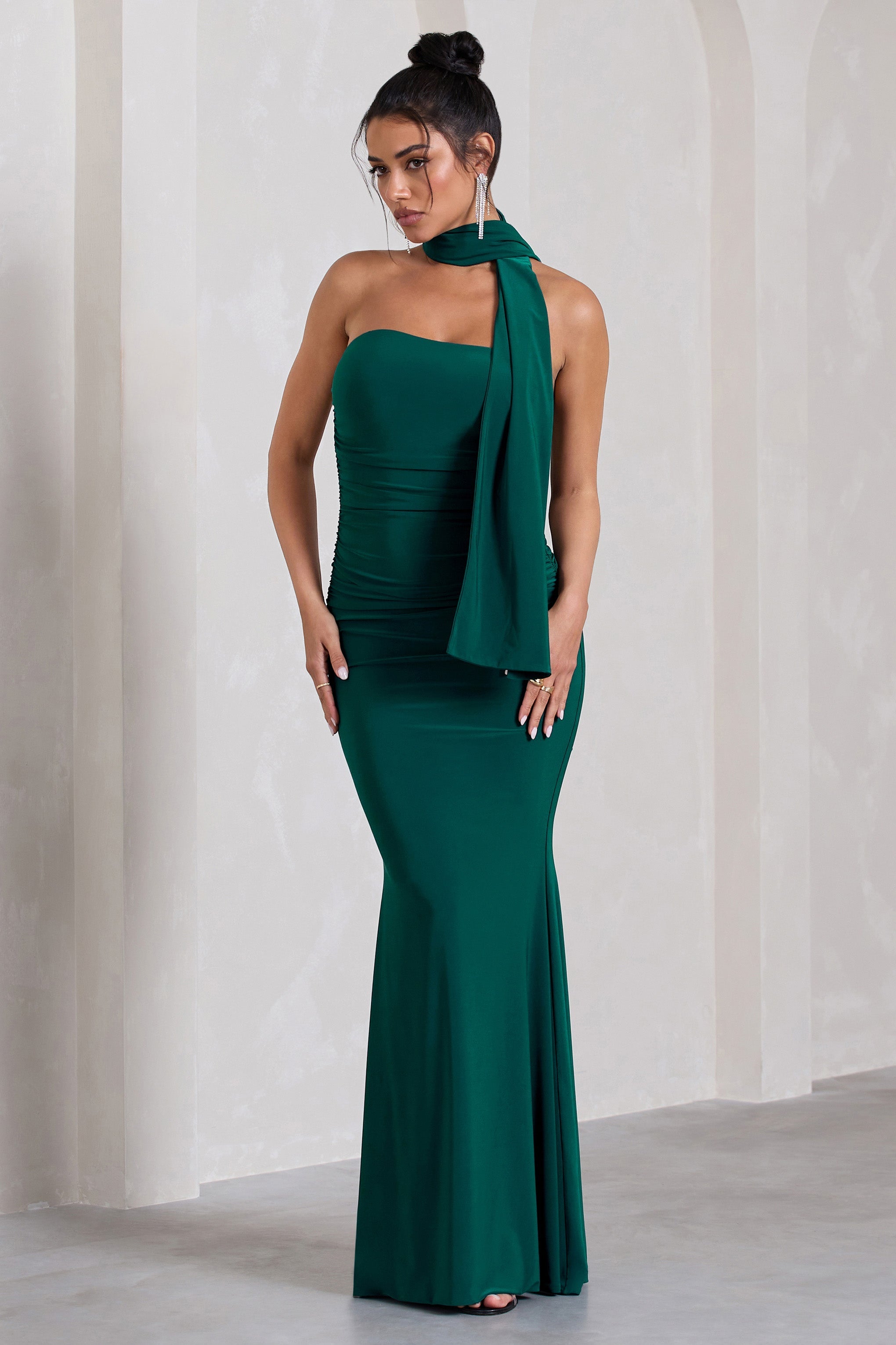 Wren Bottle Green Ruched Bandeau Maxi Dress