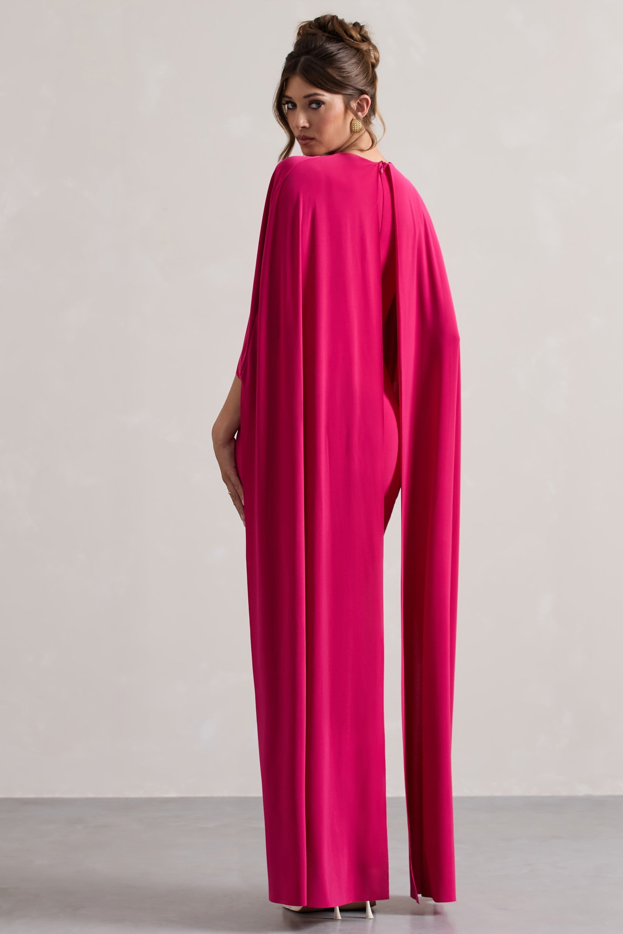 Padma Pink Draped Maxi Dress With Cape Sleeves