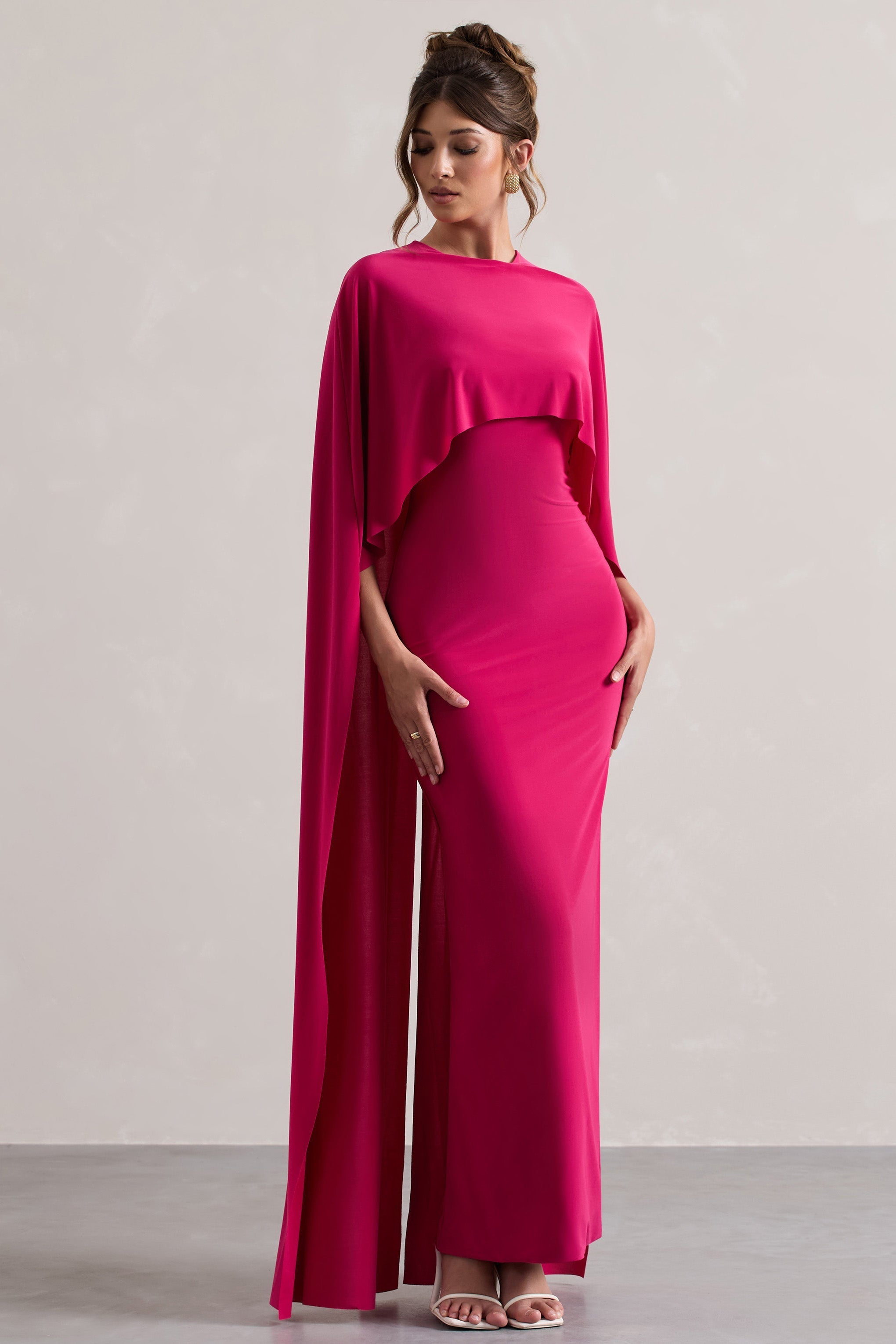 Padma Pink Draped Maxi Dress With Cape Sleeves
