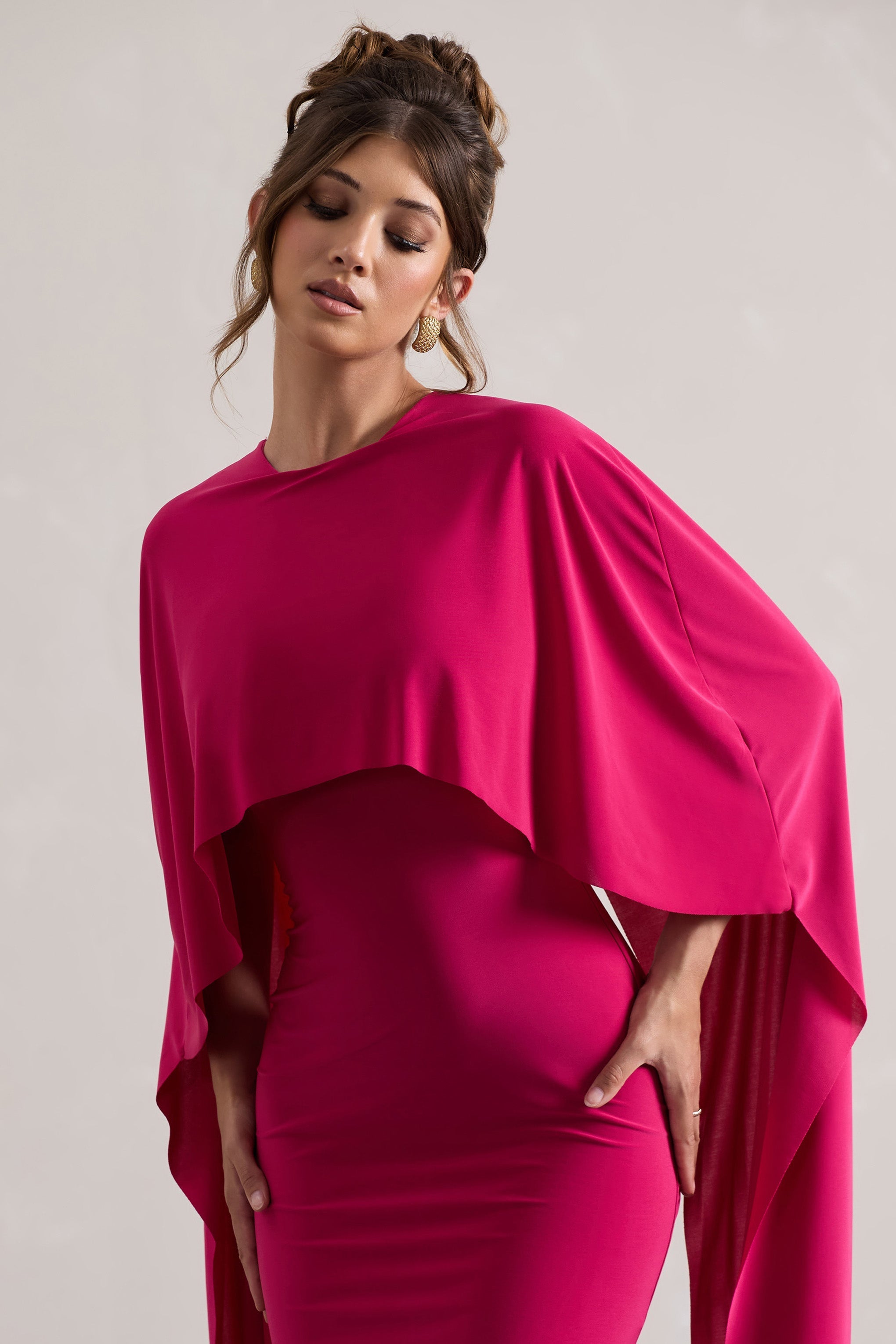 Padma Pink Draped Maxi Dress With Cape Sleeves