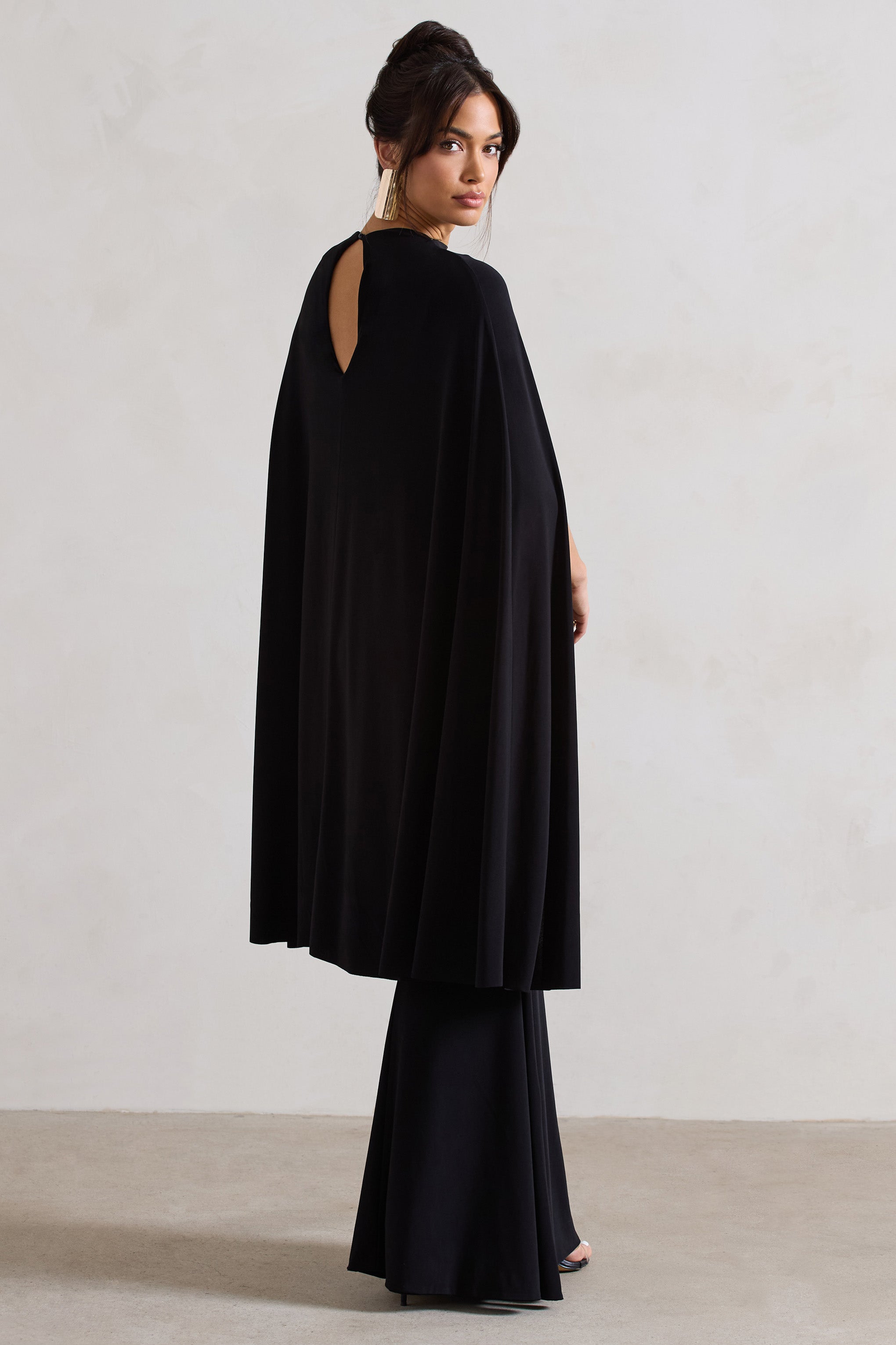 Charmaine Black High-Neck Maxi Dress With Cape