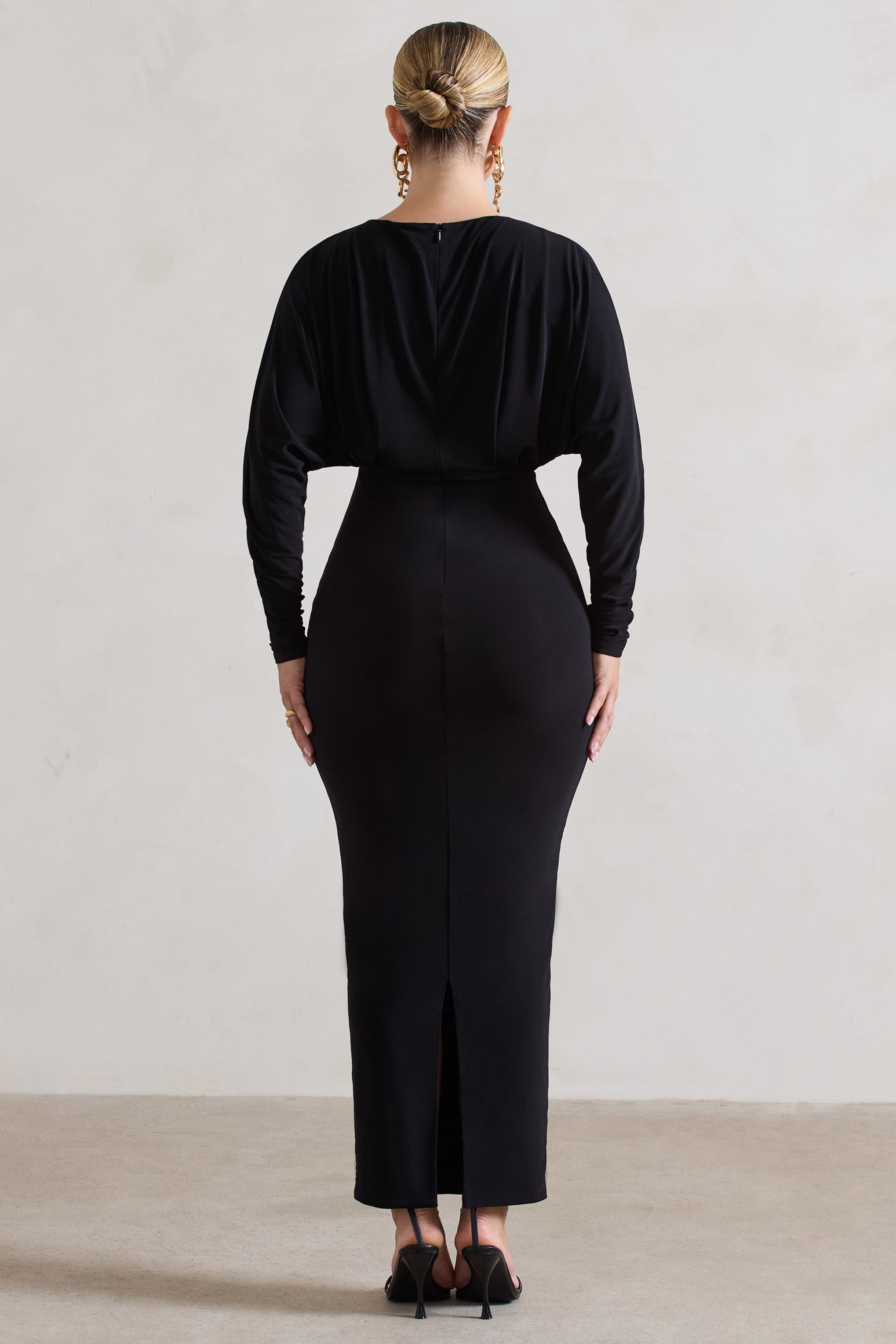 All It Takes Black Long-Sleeve Draped Maxi Dress