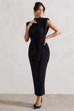 Abbie Black High-Neck Maxi Dress With Tie Waist