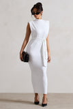 Abbie White High-Neck Maxi Dress With Tie Waist