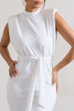 Abbie White High-Neck Maxi Dress With Tie Waist