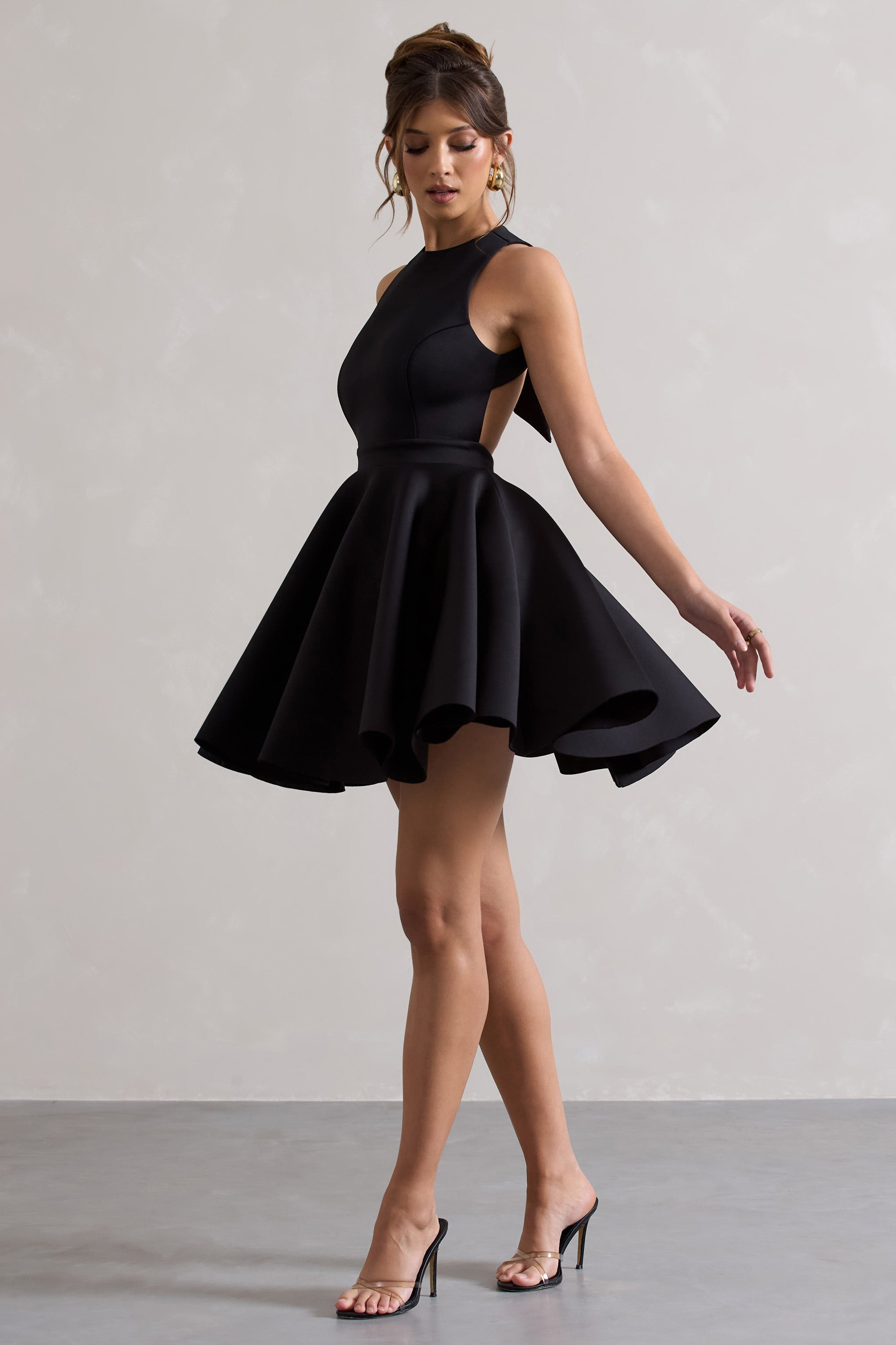 Waverly Black Racer-Neck Sleeveless Skater Mini Dress