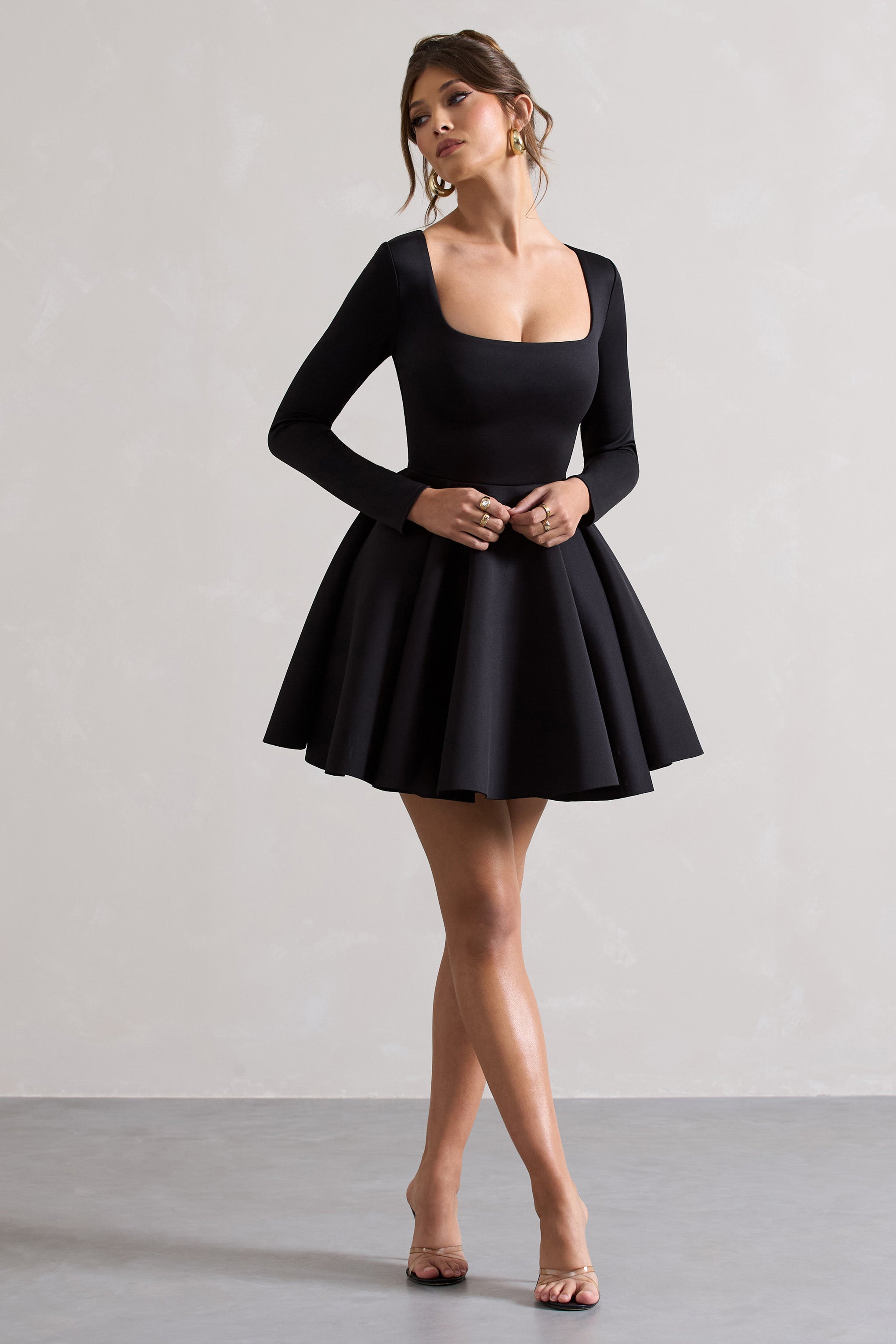 Winslet Black Square-Neck Skater Mini Dress