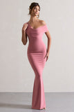 Avila Blush Pink Asymmetric Bardot Maxi Dress