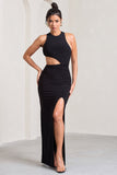 Ashley Black Asymmetric Sleeveless Cut-Out Split Maxi Dress