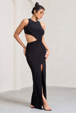 Ashley Black Asymmetric Sleeveless Cut-Out Split Maxi Dress