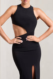 Ashley Black Asymmetric Sleeveless Cut-Out Split Maxi Dress