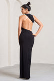 Ashley Black Asymmetric Sleeveless Cut-Out Split Maxi Dress