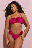 Relaxation Dark Pink Bikini Bottoms With Corsages