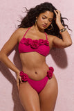 Relaxation Dark Pink Bikini Bottoms With Corsages
