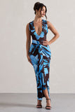 Santana Floral Print Plunge-Neck Split Maxi Dress With Knot Detail