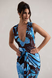 Santana Floral Print Plunge-Neck Split Maxi Dress With Knot Detail