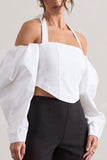 Theatric Ivory Halter-Neck Corset Top With Puff-Sleeves