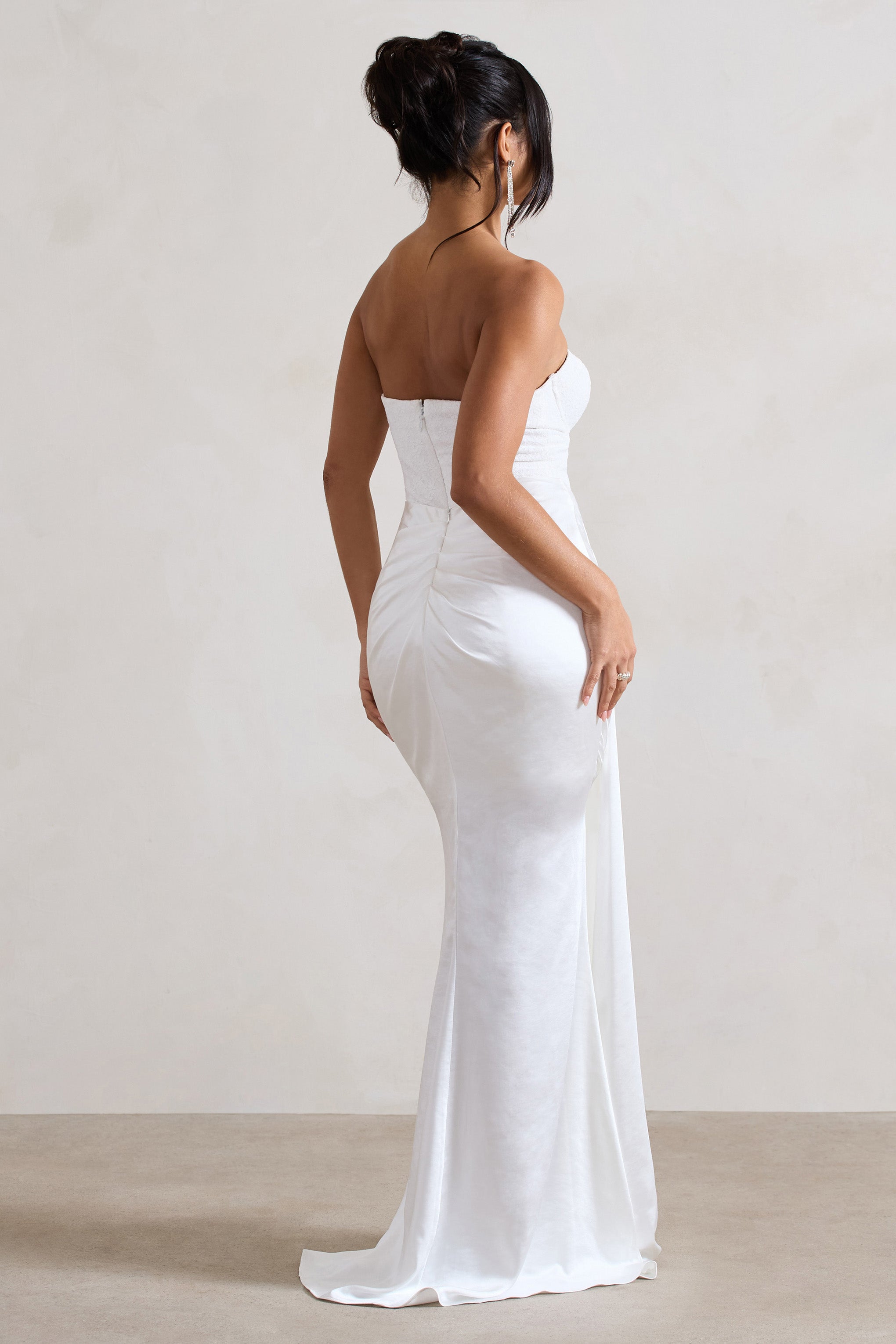 Valencia Cream Lace Corset Maxi Dress With Detachable Skirt