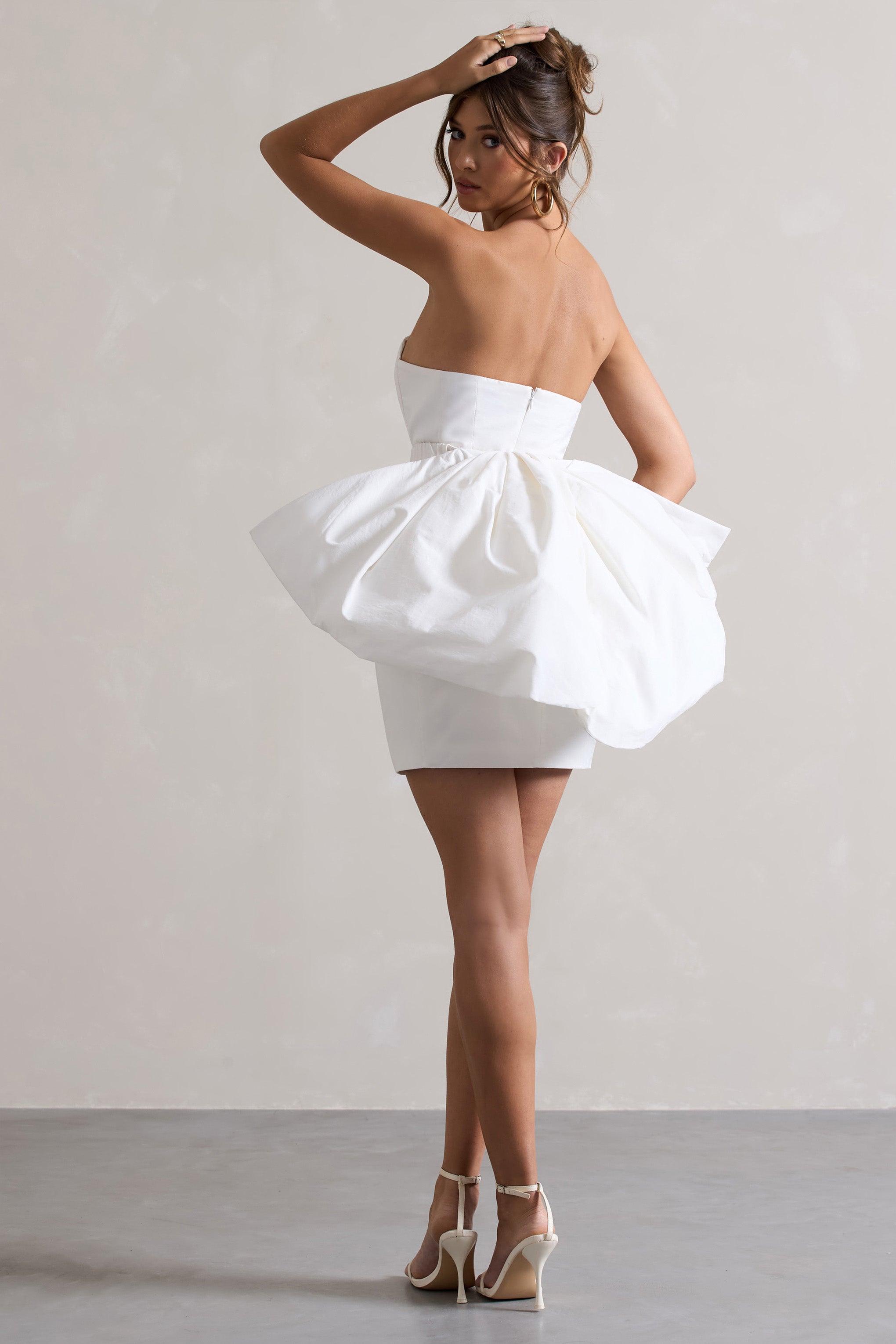 Bladen Cream Bandeau Mini Dress With Detachable Bow Skirt