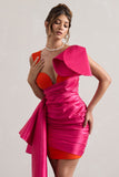 Rare Pink & Orange Satin Wrap Mini Dress Peplum Drape