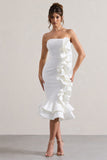 Concept Cream Bandeau Ruffle Midi Dress