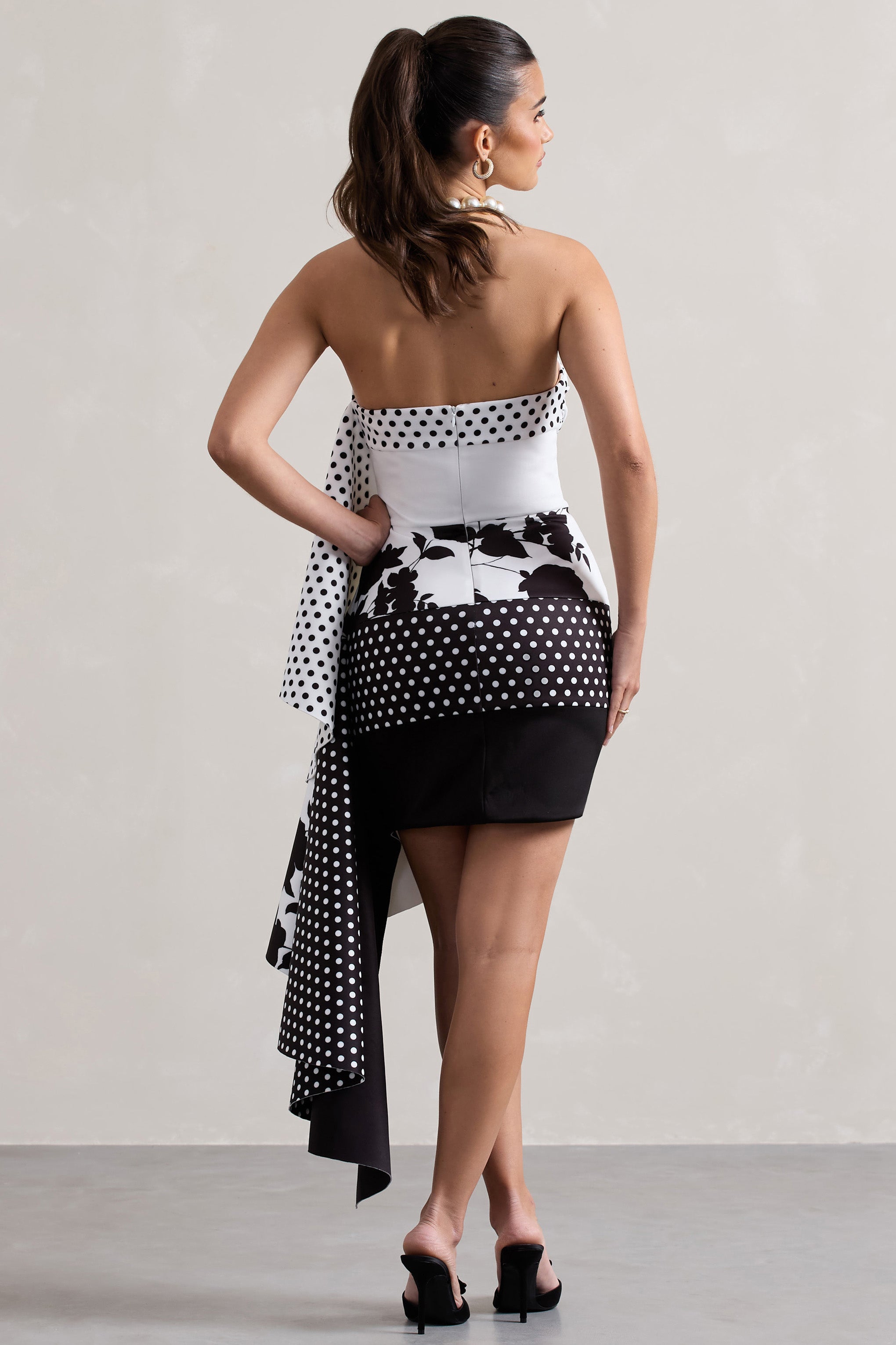Variety Multi Print Bandeau Mini Dress With Ruffled Side Drape