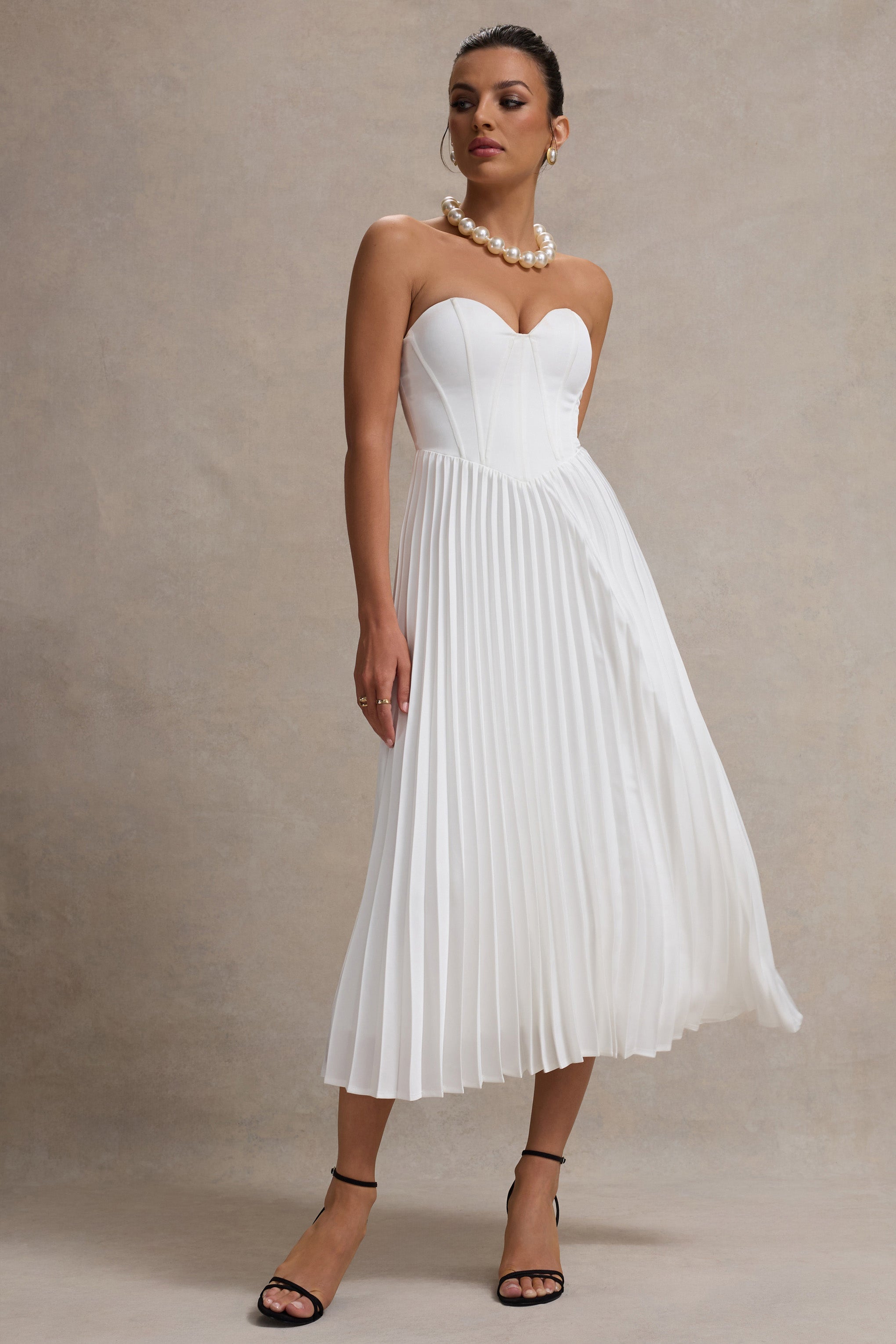 Bordeaux Cream Satin Corset Style Midi Dress