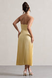 Bordeaux Lemon Satin Corset Style Midi Dress