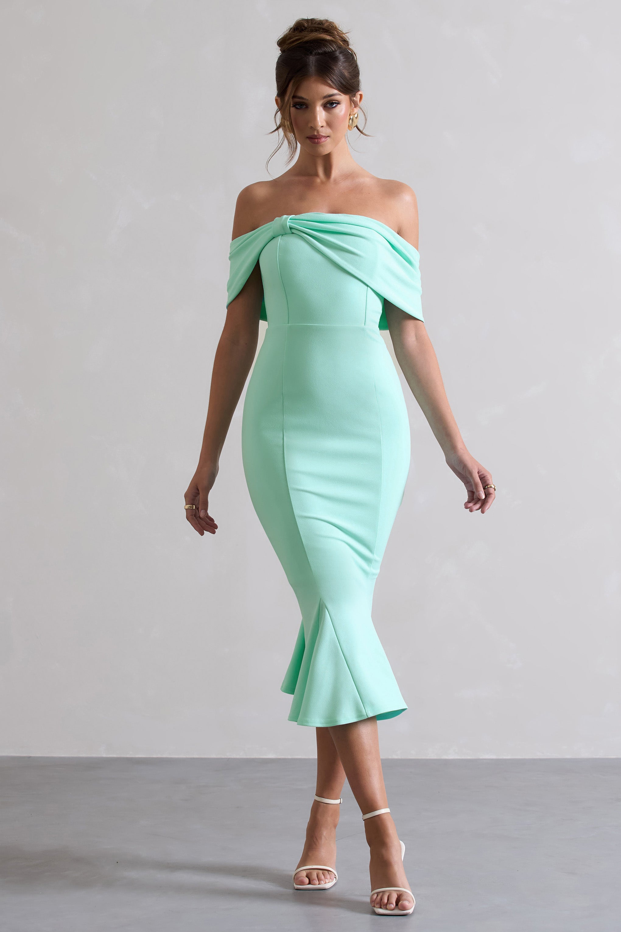 Lydia Mint Bardot Bow Detail Midi Dress