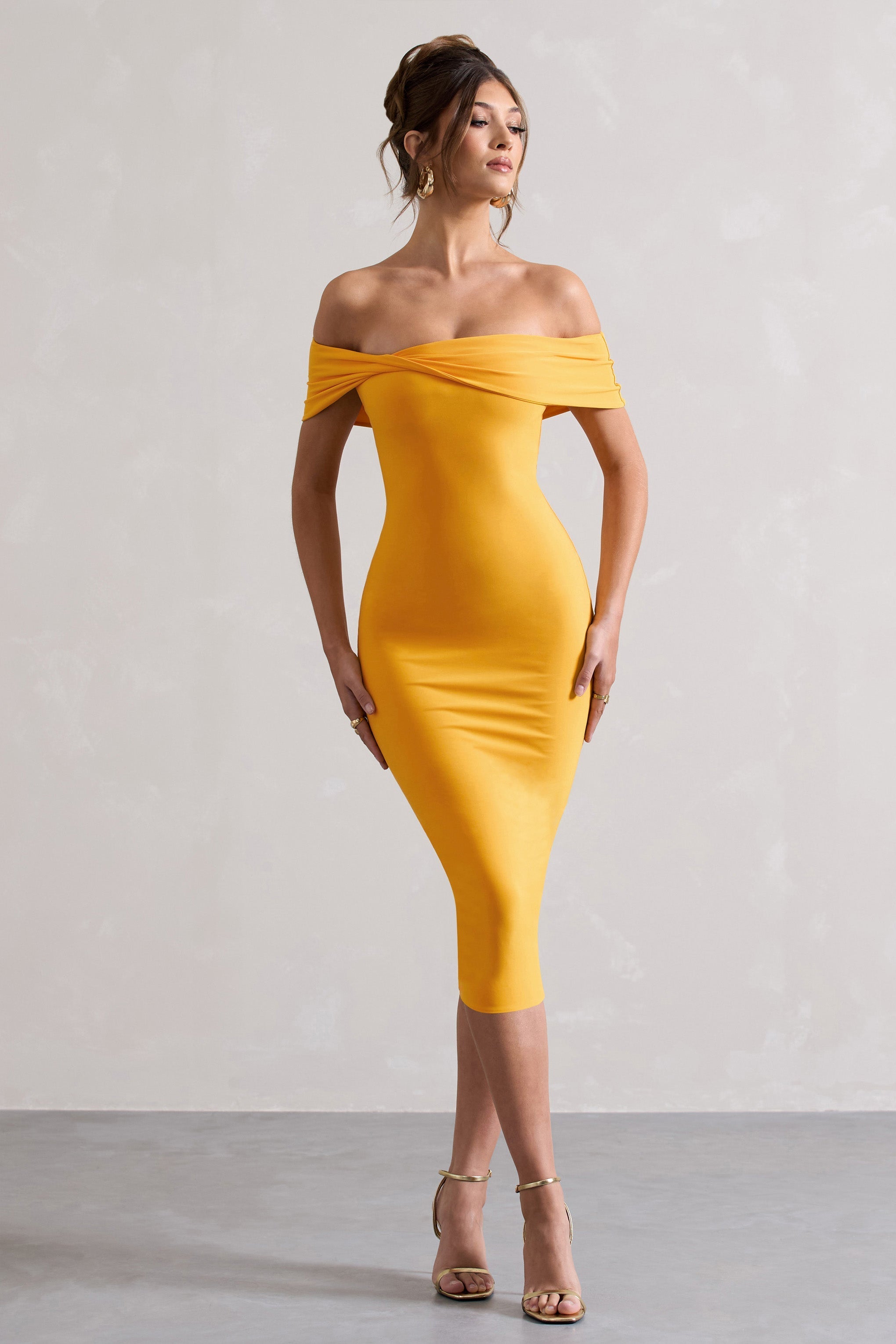 Keely Mango Bodycon Twisted Bardot Midi Dress