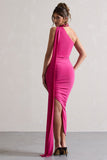 Icon Dark Pink One Shoulder Cut-Out Maxi Dress With Scarf