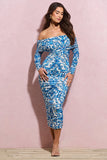 Over Love Blue Porcelain Print Bardot Midi Dress