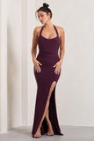 Idol Burgundy Halter-Neck Split Maxi Dress