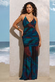 Clio Blue Print Halter-Neck Chiffon Maxi Dress
