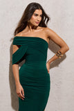 Lyric Bottle Green Asymmetric Maxi Dress With Drape Sleeve
