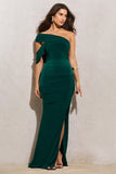 Lyric Bottle Green Asymmetric Maxi Dress With Drape Sleeve